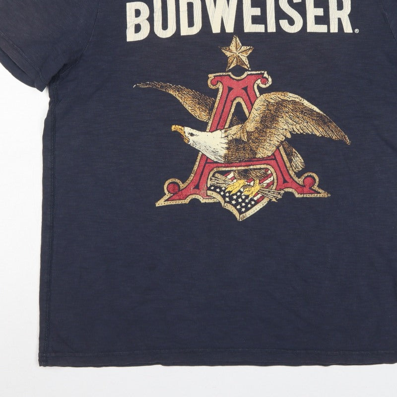 Budweiser Mens Blue Large Vintage Tee Eagle Beer Graphic Print T-Shirt