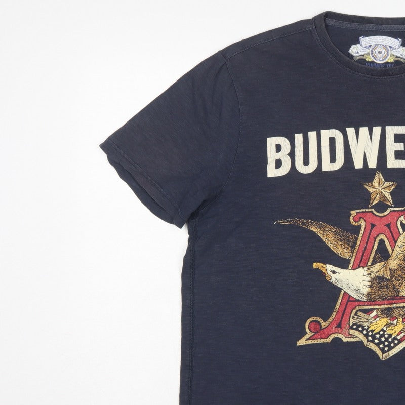Budweiser Mens Blue Large Vintage Tee Eagle Beer Graphic Print T-Shirt