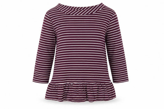 Joules Women Purple UK 14 Striped Ruffle Hem Long Sleeve Tunic Top
