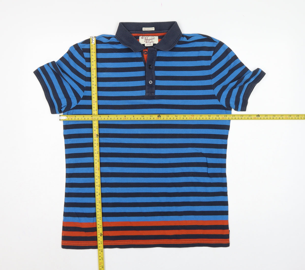 Original Penguin Men’s Blue Striped Heritage Slim Fit Cotton Polo M