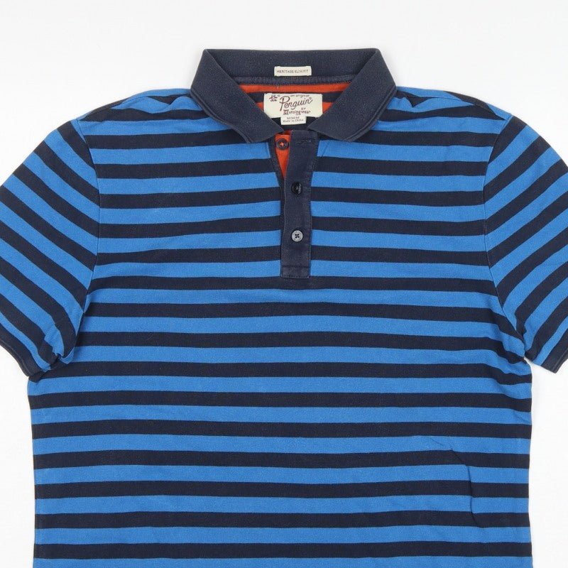 Original Penguin Men’s Blue Striped Heritage Slim Fit Cotton Polo M