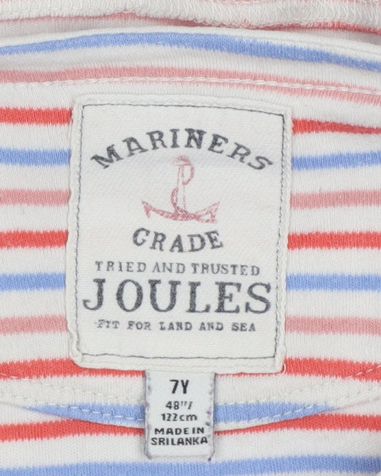 Joules Girls Multicoloured Striped Cotton Long Sleeve Basic Top 7 Years
