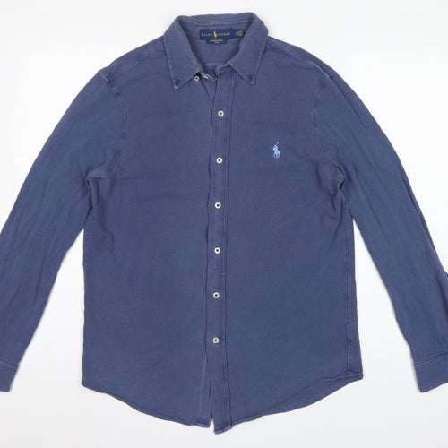 Ralph Lauren Men Blue M Featherweight Mesh Cotton Button-Up Shirt