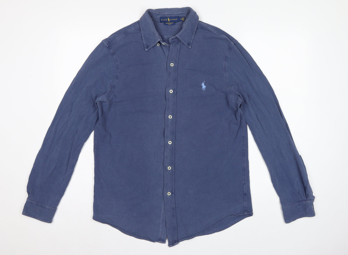 Ralph Lauren Men Blue M Featherweight Mesh Cotton Button-Up Shirt