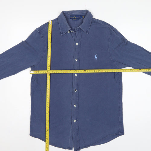 Ralph Lauren Men Blue M Featherweight Mesh Cotton Button-Up Shirt