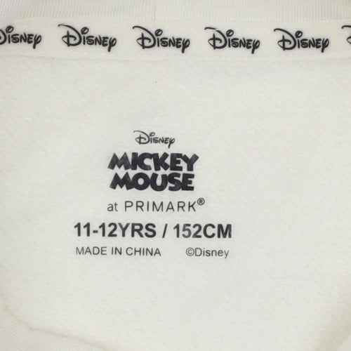 Primark Girls Ivory Mickey Mouse Graphic Pullover Hoodie 11-12 Years