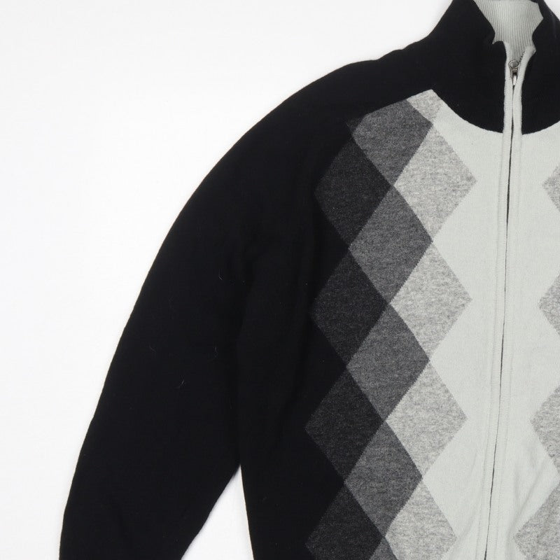 Additional view of Concrete Men’s Black Grey Argyle Full Zip Wool Jumper XL