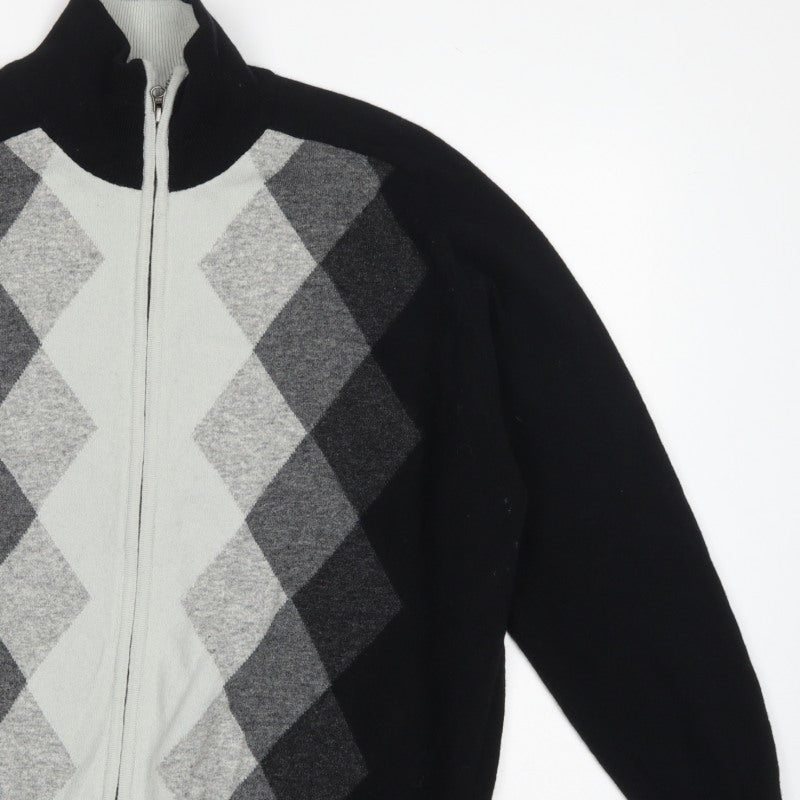 Additional view of Concrete Men’s Black Grey Argyle Full Zip Wool Jumper XL
