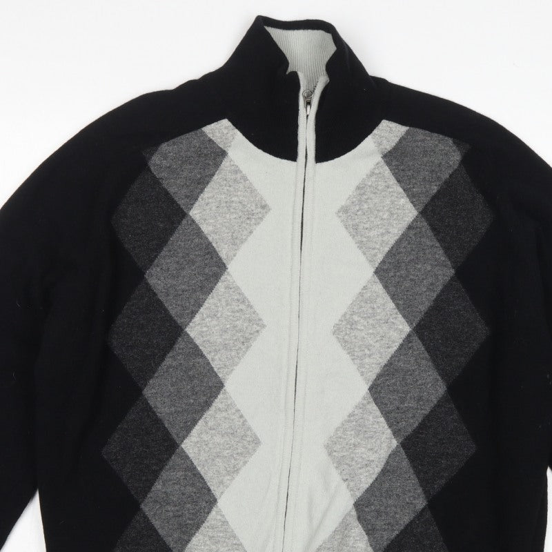 Additional view of Concrete Men’s Black Grey Argyle Full Zip Wool Jumper XL