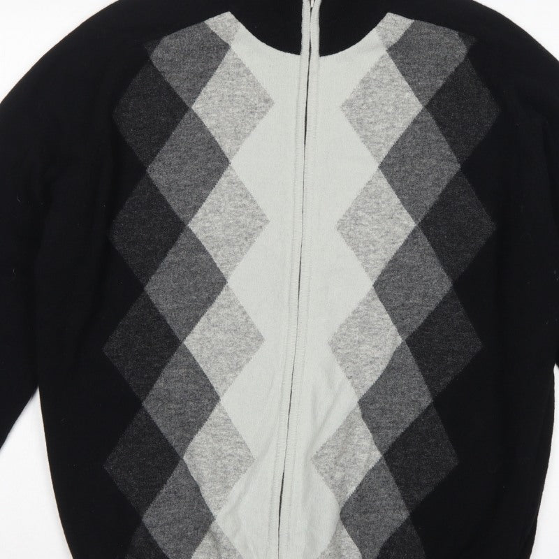 Additional view of Concrete Men’s Black Grey Argyle Full Zip Wool Jumper XL