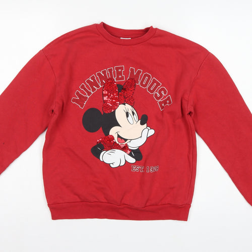 George Girls Red Minnie Mouse Sequin Sweatshirt 12-13 Years Pullover
