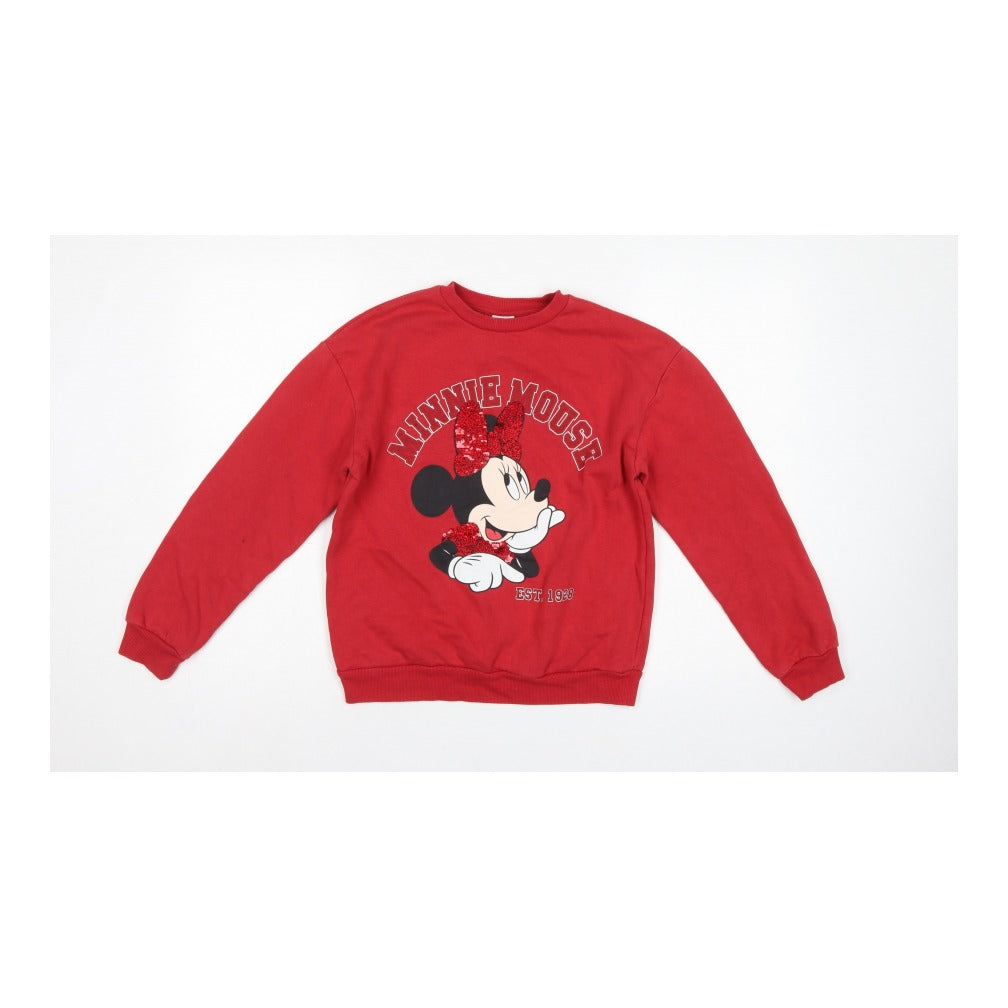 George Girls Red Minnie Mouse Sequin Sweatshirt 12-13 Years Pullover