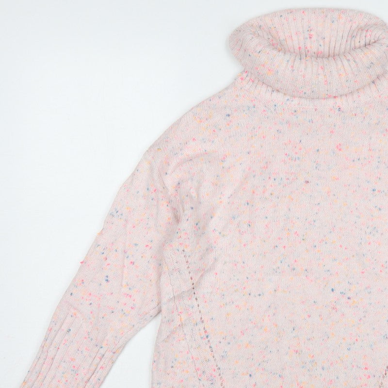Oliver Bonas Women Pink Speckled Roll Neck Jumper UK 8 Long Sleeve Knit