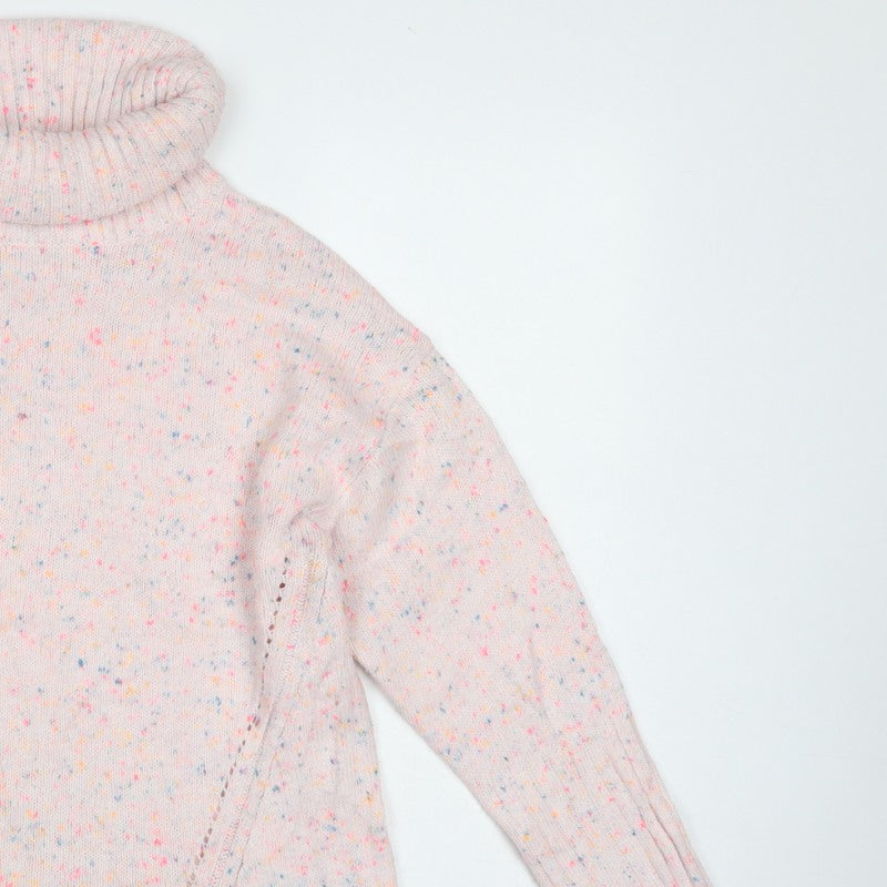 Oliver Bonas Women Pink Speckled Roll Neck Jumper UK 8 Long Sleeve Knit