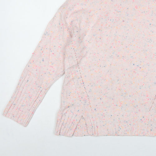 Oliver Bonas Women Pink Speckled Roll Neck Jumper UK 8 Long Sleeve Knit