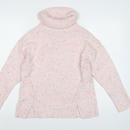 Oliver Bonas Women Pink Speckled Roll Neck Jumper UK 8 Long Sleeve Knit
