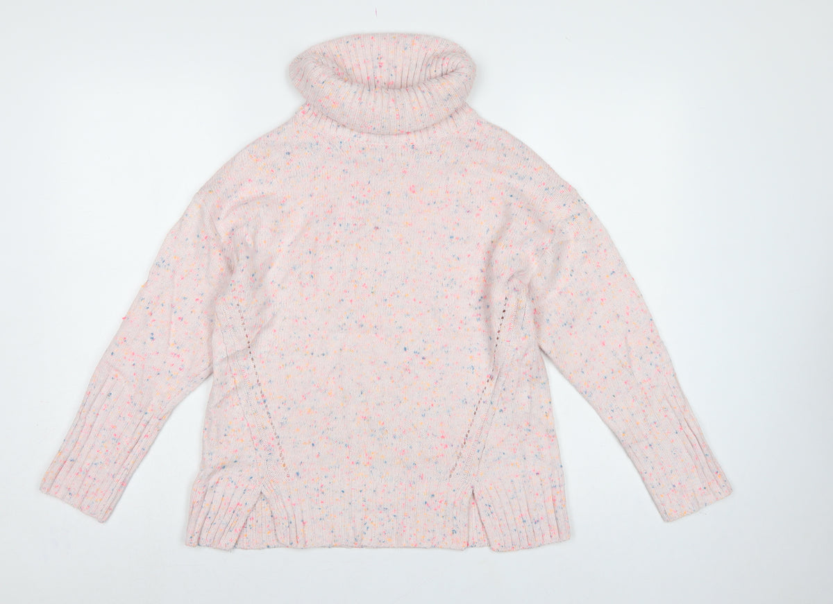 Oliver Bonas Women Pink Speckled Roll Neck Jumper UK 8 Long Sleeve Knit