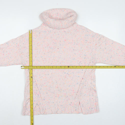 Oliver Bonas Women Pink Speckled Roll Neck Jumper UK 8 Long Sleeve Knit