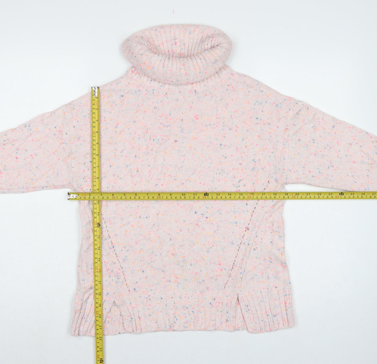 Oliver Bonas Women Pink Speckled Roll Neck Jumper UK 8 Long Sleeve Knit