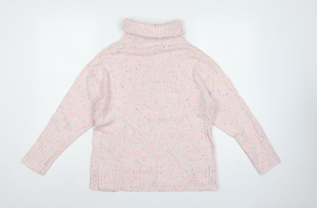 Oliver Bonas Women Pink Speckled Roll Neck Jumper UK 8 Long Sleeve Knit