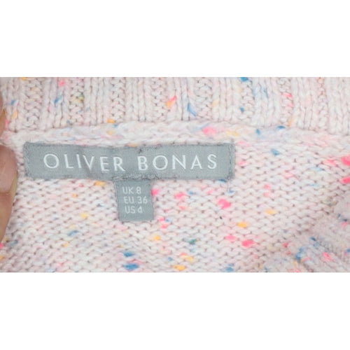 Oliver Bonas Women Pink Speckled Roll Neck Jumper UK 8 Long Sleeve Knit