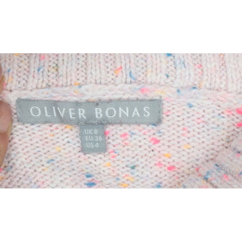 Oliver Bonas Women Pink Speckled Roll Neck Jumper UK 8 Long Sleeve Knit