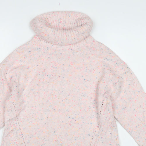 Oliver Bonas Women Pink Speckled Roll Neck Jumper UK 8 Long Sleeve Knit