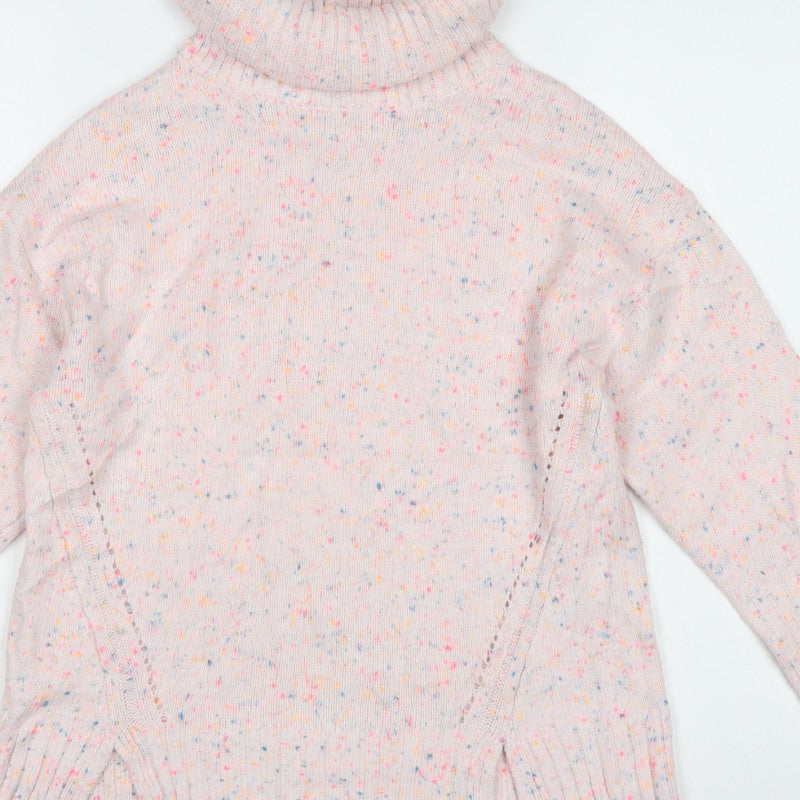 Oliver Bonas Women Pink Speckled Roll Neck Jumper UK 8 Long Sleeve Knit