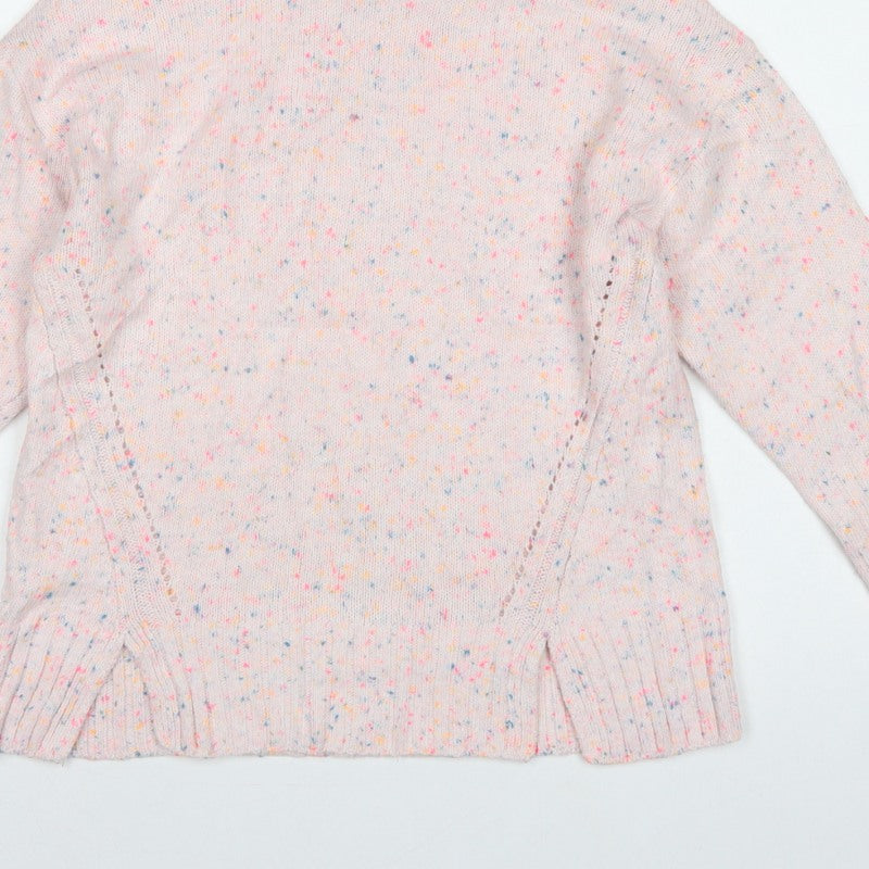 Oliver Bonas Women Pink Speckled Roll Neck Jumper UK 8 Long Sleeve Knit