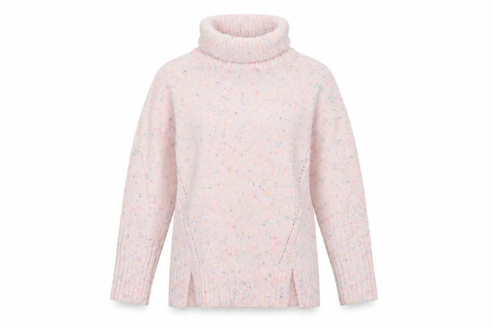 Oliver Bonas Women Pink Speckled Roll Neck Jumper UK 8 Long Sleeve Knit