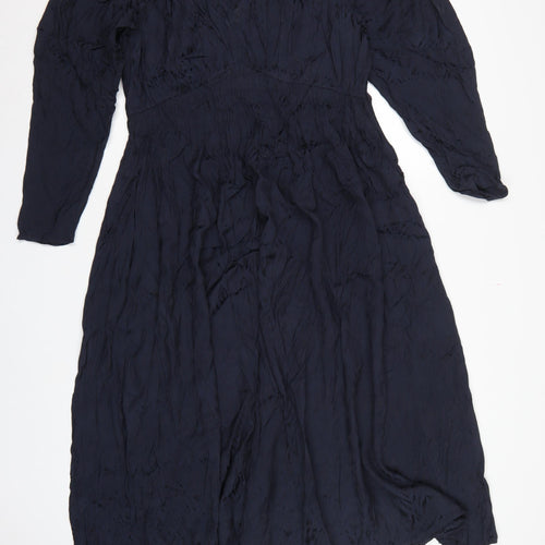 Marks and Spencer Women Navy Blue UK 16 Maxi V-Neck Smocked Dress