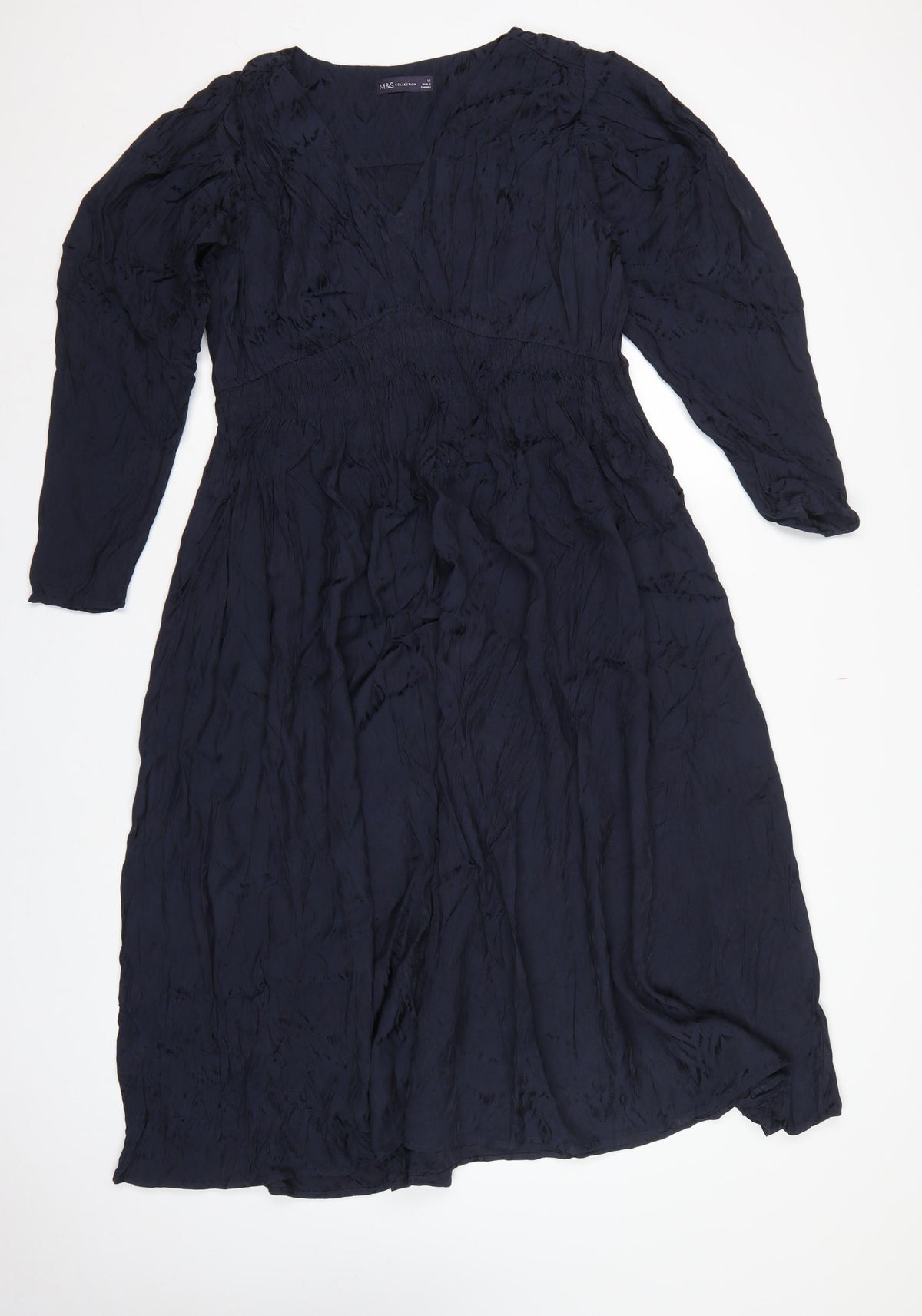 Marks and Spencer Women Navy Blue UK 16 Maxi V-Neck Smocked Dress