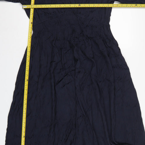Marks and Spencer Women Navy Blue UK 16 Maxi V-Neck Smocked Dress