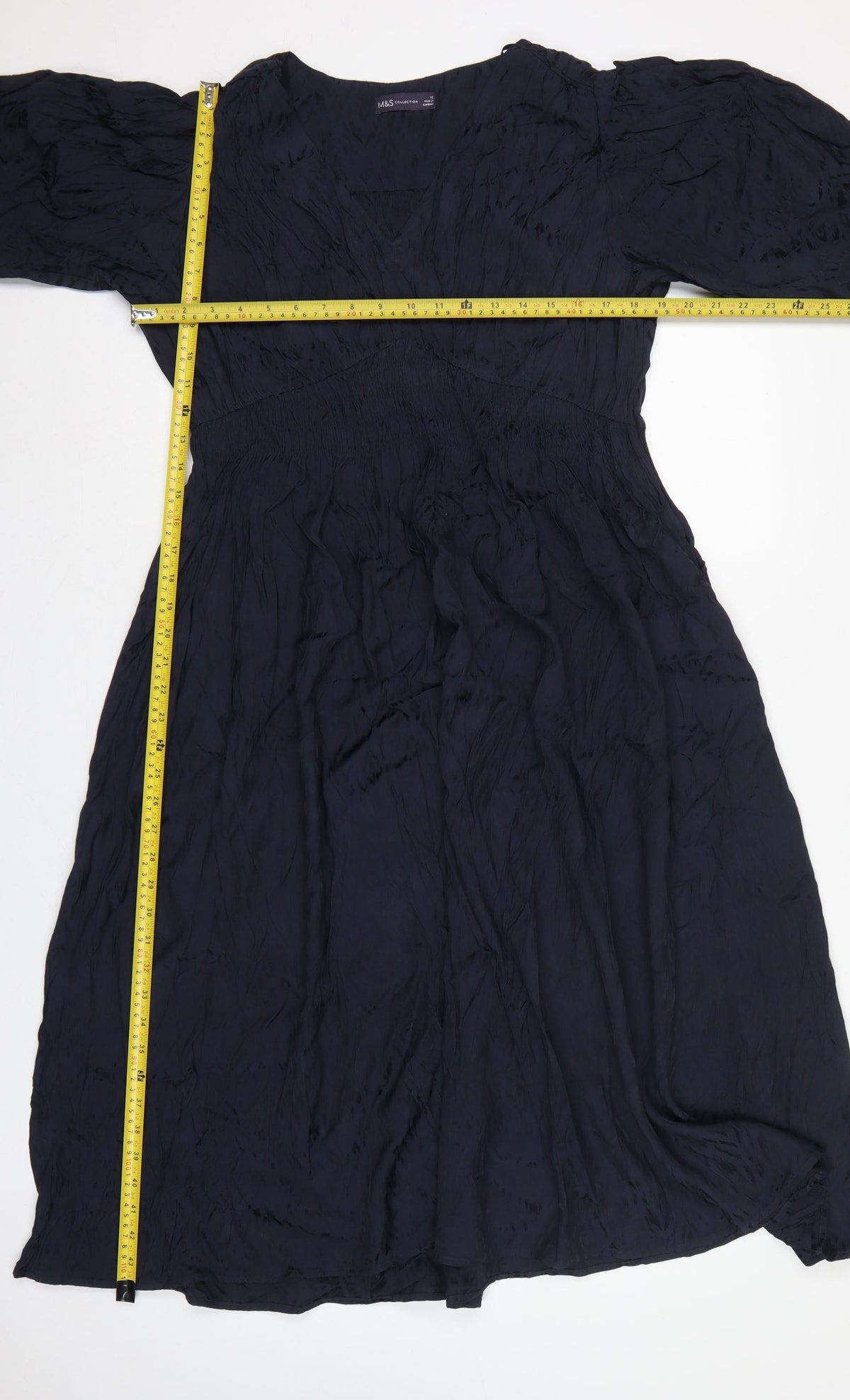 Marks and Spencer Women Navy Blue UK 16 Maxi V-Neck Smocked Dress