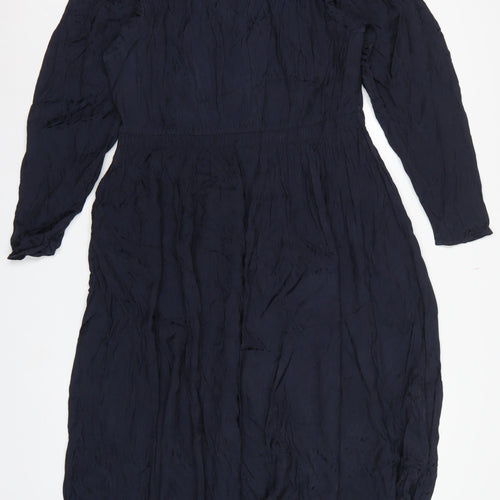 Marks and Spencer Women Navy Blue UK 16 Maxi V-Neck Smocked Dress