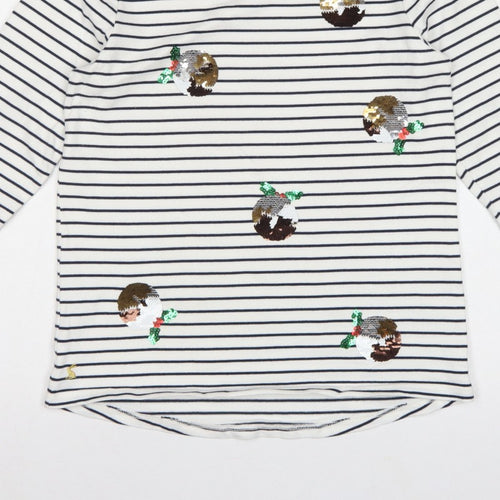Joules Women White Navy Stripe Sequin Christmas Pudding Jersey Top UK 12