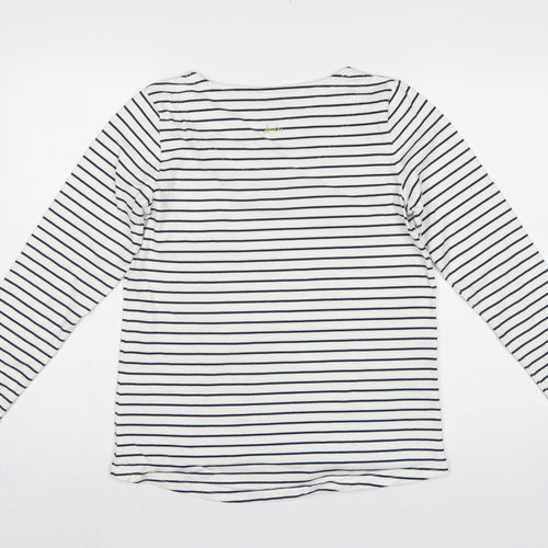 Joules Women White Navy Stripe Sequin Christmas Pudding Jersey Top UK 12
