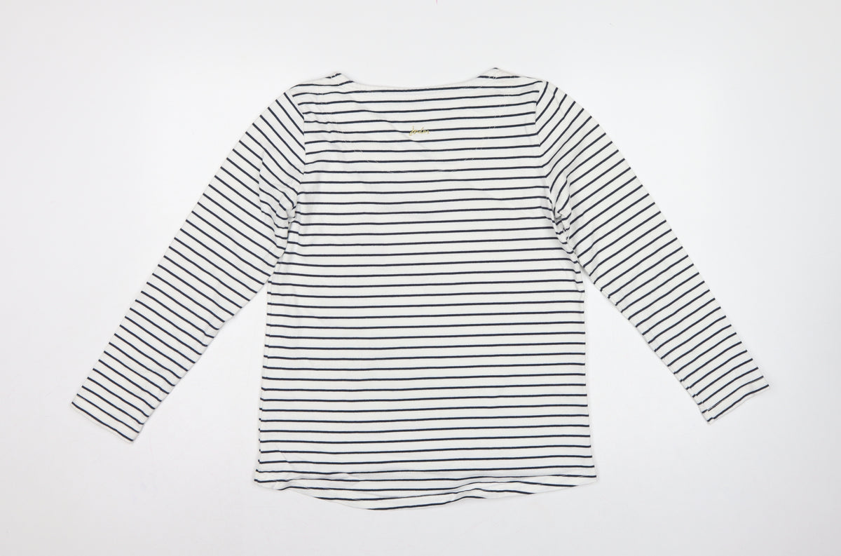 Joules Women White Navy Stripe Sequin Christmas Pudding Jersey Top UK 12