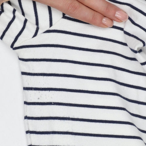 Joules Women White Navy Stripe Sequin Christmas Pudding Jersey Top UK 12