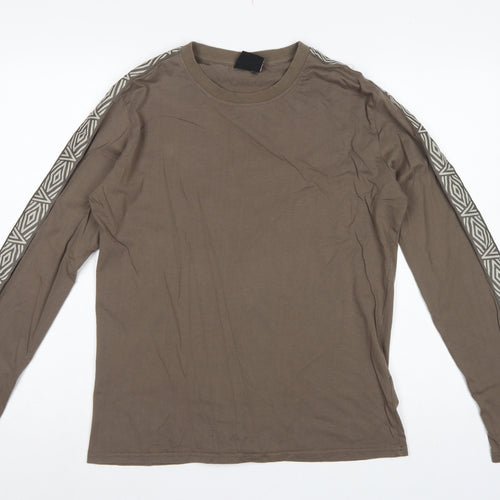 Umbro Men's Brown M Long Sleeve Crew Neck Geometric Logo T-Shirt