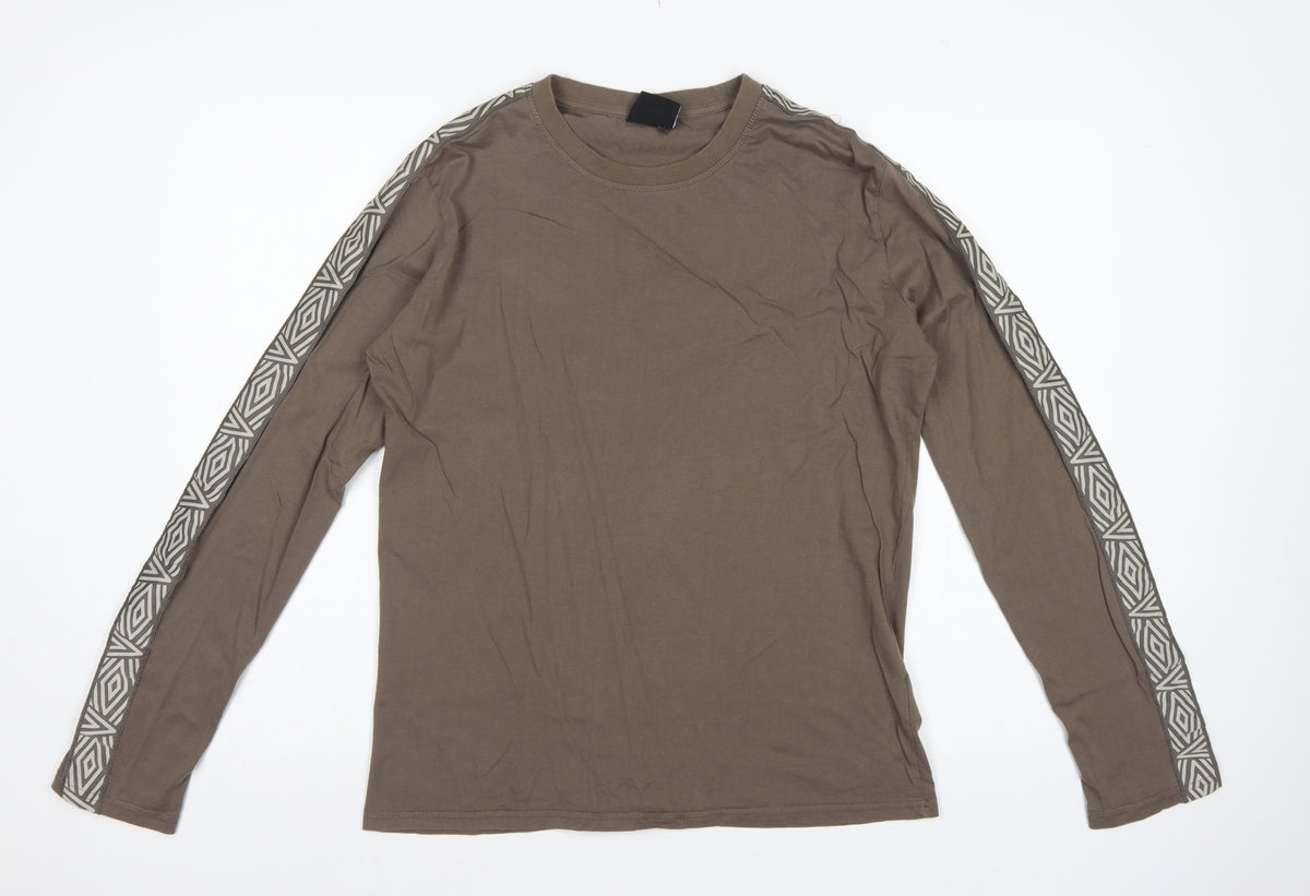 Umbro Men's Brown M Long Sleeve Crew Neck Geometric Logo T-Shirt