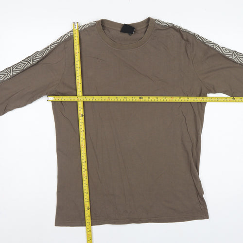Umbro Men's Brown M Long Sleeve Crew Neck Geometric Logo T-Shirt