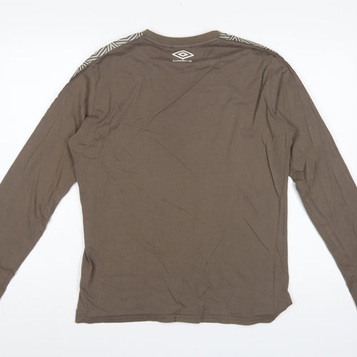 Umbro Men's Brown M Long Sleeve Crew Neck Geometric Logo T-Shirt
