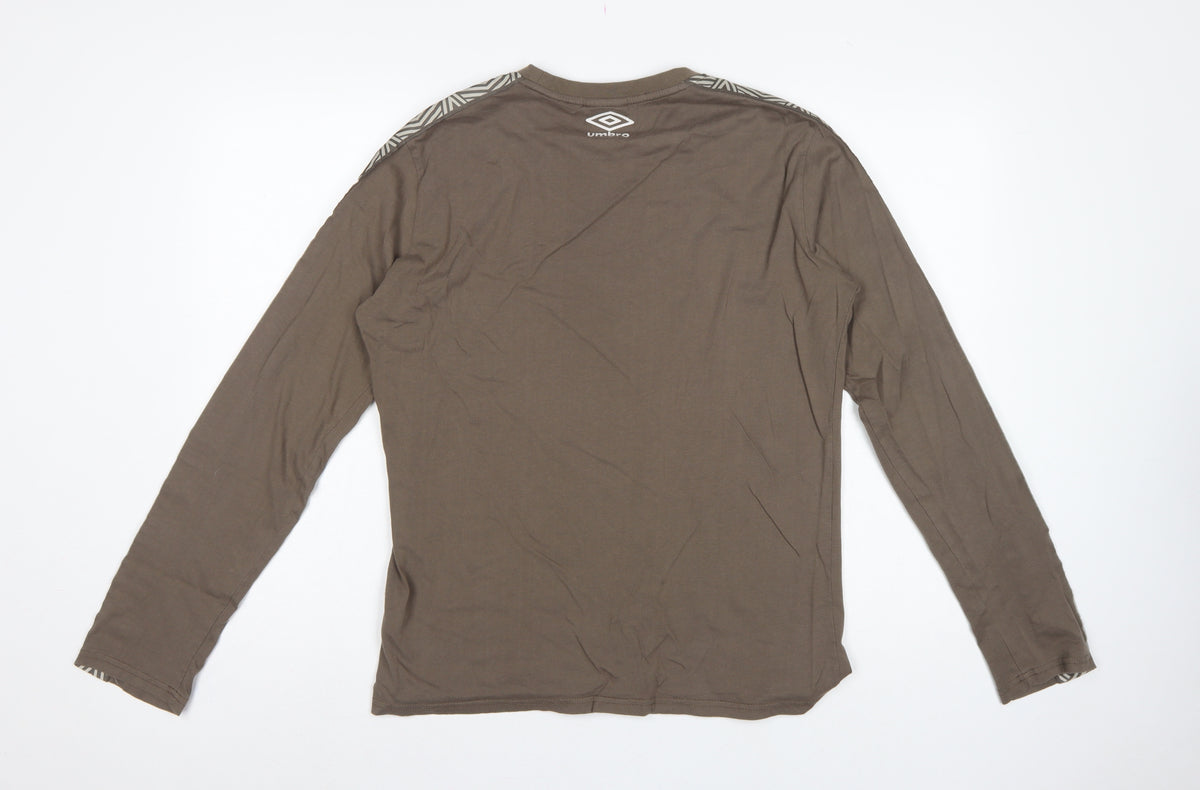 Umbro Men's Brown M Long Sleeve Crew Neck Geometric Logo T-Shirt