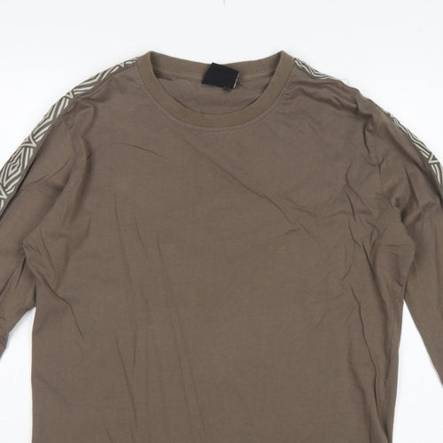 Umbro Men's Brown M Long Sleeve Crew Neck Geometric Logo T-Shirt
