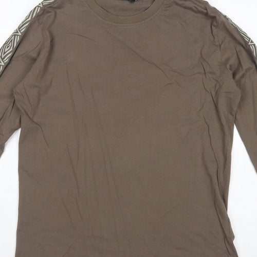 Umbro Men's Brown M Long Sleeve Crew Neck Geometric Logo T-Shirt