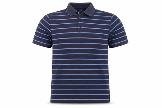 Uniqlo Men's Blue Striped L Short Sleeve Cotton Blend Polo Shirt