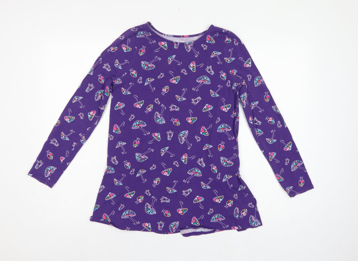 Back view of Lands' End Teens Purple Mushroom Print Long Sleeve Ruffle Tunic, size 10
