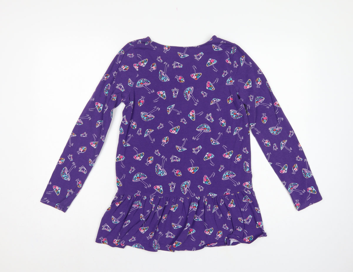 Brand and care label for Lands' End Teens Purple Mushroom Print Long Sleeve Ruffle Tunic, size 10
