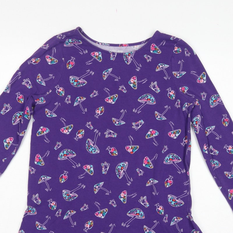 Additional view of Lands' End Teens Purple Mushroom Print Long Sleeve Ruffle Tunic, size 10